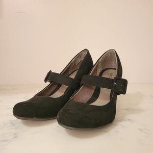EuroSoft Black Suede Heeled Mary Janes, size 8